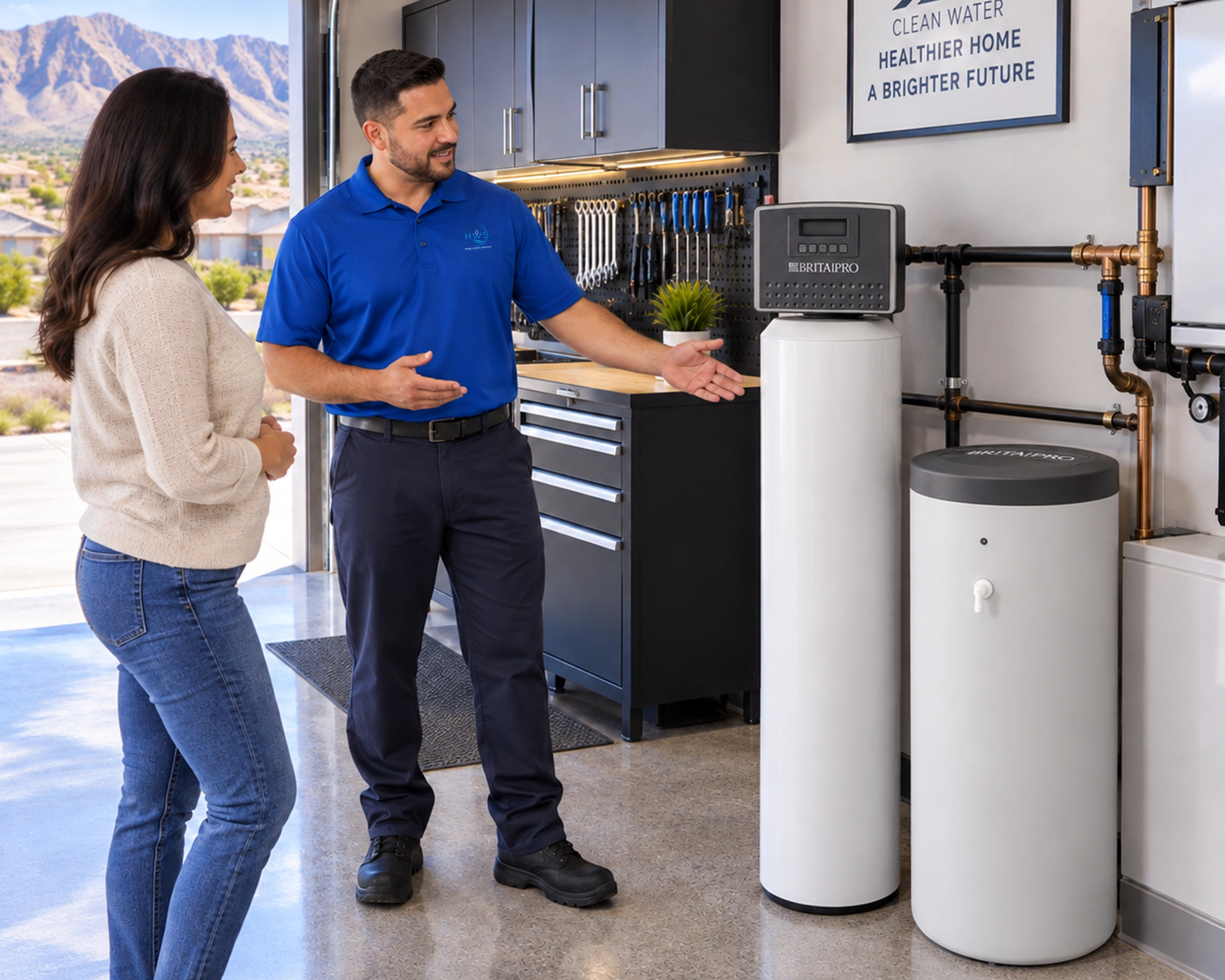 Glass of fresh drinking water beside an alkaline filtration cartridge